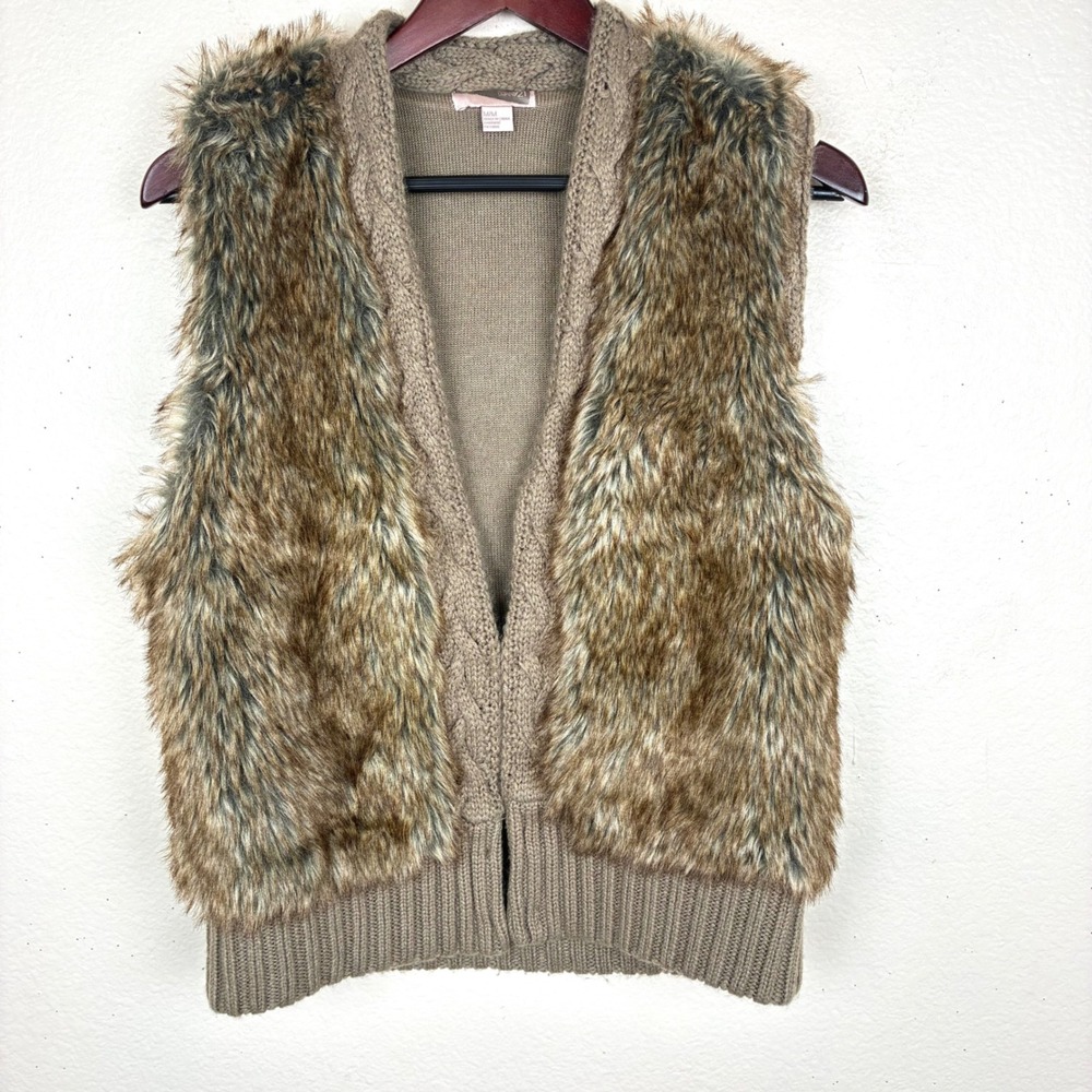 Y2K 90s Vest Sz M Wool Boho Penny Lane Faux Fur Festival Fairy Grunge Brown Fall